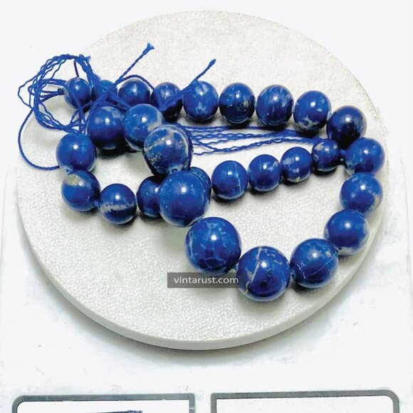 Lapis Lazuli Blue Bead Necklace, Vintage Lapis Stone Single Strand Graduated - Picture 9 of 10